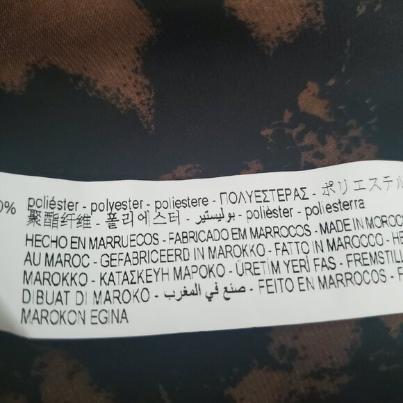 Zara New Brown & Black Abstract Tie Front Blouse with Full Cut Out Long Sleeve L - Picture 15 of 15